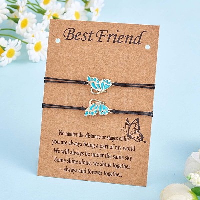 2Pcs Brass Enamel Butterfly Link Bracelets Set JB730B-1