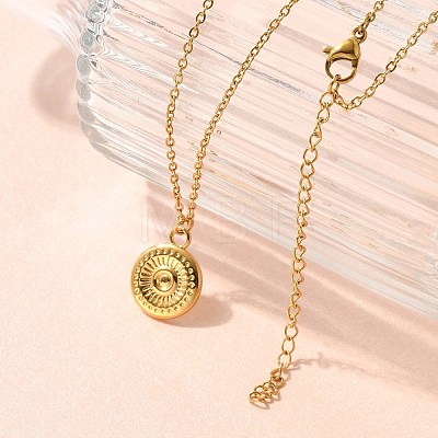 304 Stainless Steel Flat Round Coin Pendant Cable Chain Necklaces for Women STAS-Z108-02G-01-1