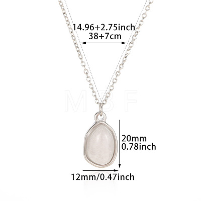 Natural Rose Quartz Irregular Oval Pendant 304 Stainless Steel Cable Chain Necklaces for Women FS-WGF500E-06-1