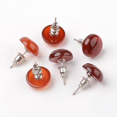 Half Round Dome Natural Red Agate Stud Earrings EJEW-L171-06-1