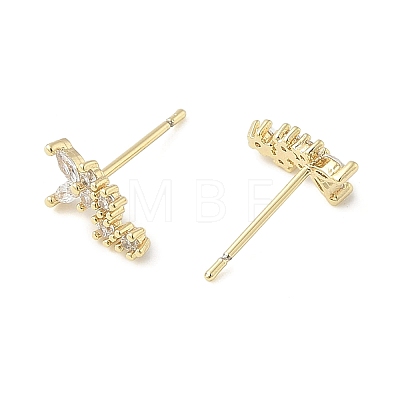 Brass Clear Cubic Zirconia Stud Earrings EJEW-Q014-30G-1