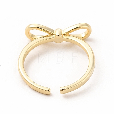 Rack Plating Brass Bowknot Open Cuff Ring for Women RJEW-F142-03G-1