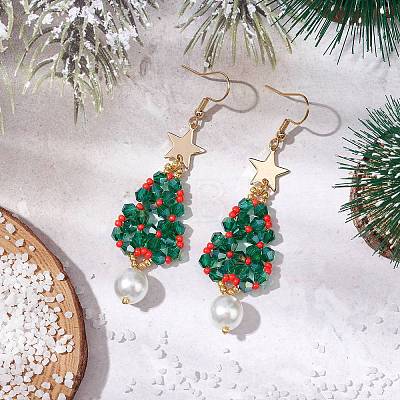 Glass Seed & Glass Pearl Beads Tree Dangle Earrings EJEW-MZ00276-02-1