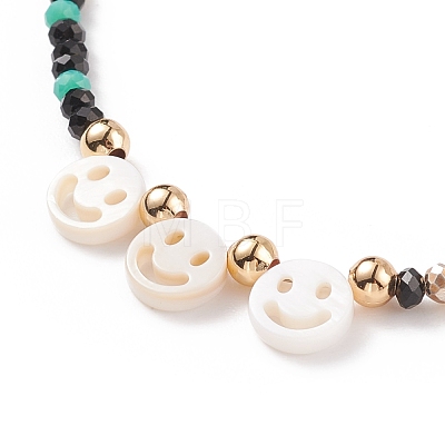 Shell Smiling Face & Glass Beaded Necklace for Women NJEW-JN03910-04-1