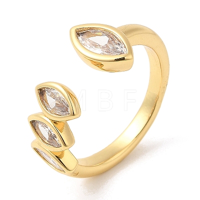 Rack Plating Brass Pave Clear Cubic Zirconia Open Cuff Rings for Women RJEW-Q770-31G-1