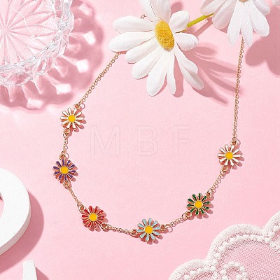 Alloy Enamel Flower Links Chain Necklaces for Women NJEW-JN04742-1