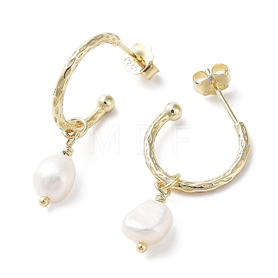 Natural Pearl Dangle Stud Earrings EJEW-P231-30G-1