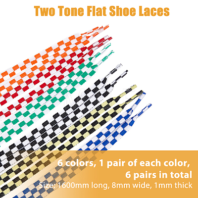 6 Pairs 6 Colors Tartan Pattern Polyester Cord Shoelace FIND-FH0006-85B-1