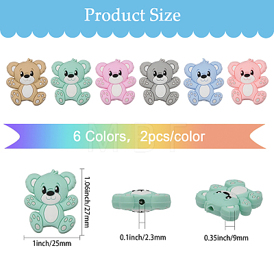 12Pcs 6 Colors Food Grade Eco-Friendly Silicone Beads SIL-CA0001-88-1