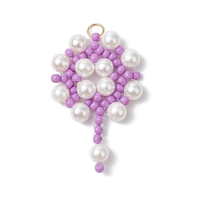 Handmade Glass Seed Beaded Flower Pendants PALLOY-MZ00498-04-1