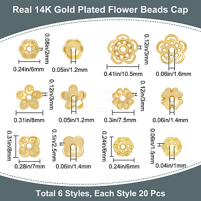 120Pcs 6 Style Brass & Alloy Bead Caps FIND-BBC0001-50-1