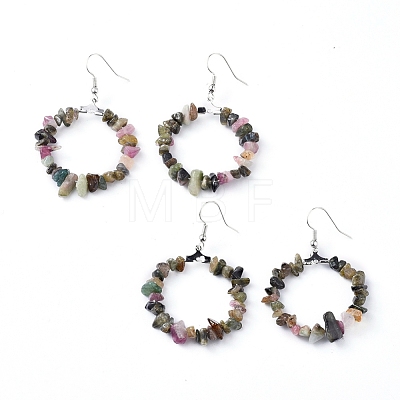 Natural & Synthetic Mixed  Gemstone Dangle Earrings EJEW-E255-D-1