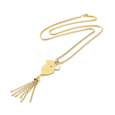 Crystal Rhinestone Heart with Tassel Pendant Necklace with Box Chains NJEW-B087-04G-1