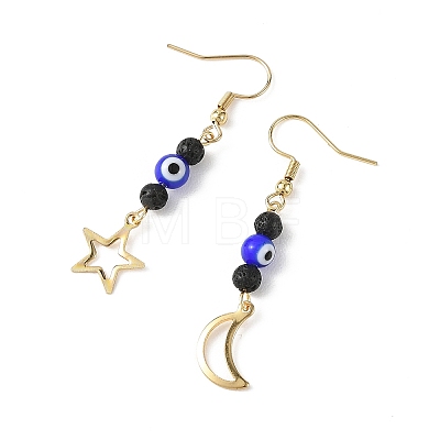 Handmade Evil Eye Lampwork and Natural Lava Rock Dangle Earrings EJEW-JE07451-01-1