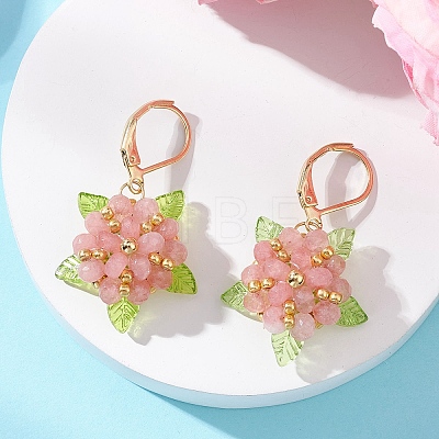 Valentine's Day Flower Natural Malaysian Jade & Glass Seed Beaded Leverback Earrings EJEW-MZ00700-01-1