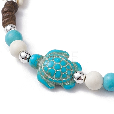 Starfish & Tortoise Synthetic Turquoise Braided Bead Anklets AJEW-AN00564-02-1
