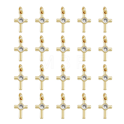 20Pcs Brass Micro Pave Cubic Zirconia Tiny Cross Charms KK-DC0001-85-1