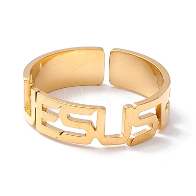 Word Jesus 304 Stainless Steel Cuff Ring RJEW-B035-01G-1