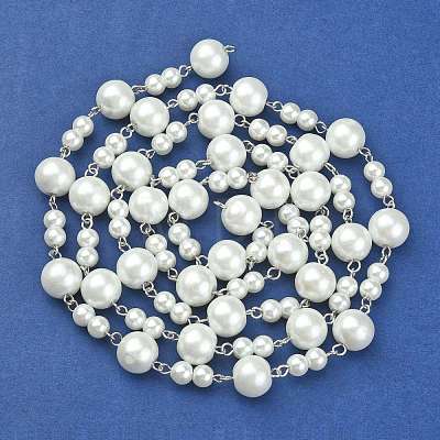 Handmade Round Glass Pearl Beads Chains for Necklaces Bracelets Making AJEW-JB00055-01-1