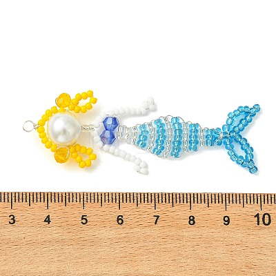 Copper Wire Wrapperd Glass Seed Beads Big Pendants PALLOY-MZ01442-03-1