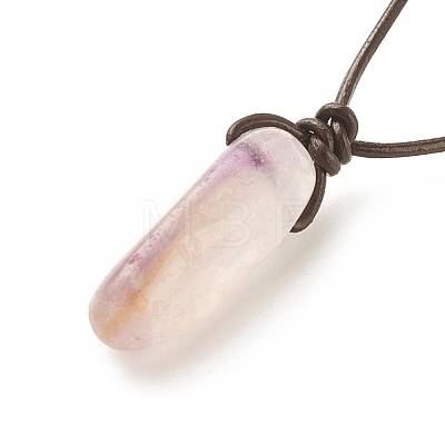 Natural Amethyst Nugget Pendant Necklace with Cowhide Leather Cord NJEW-JN03882-01-1