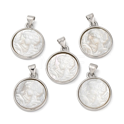 Natural White Shell Carved Cameo Lady Pendants KK-D537-01P-03-1