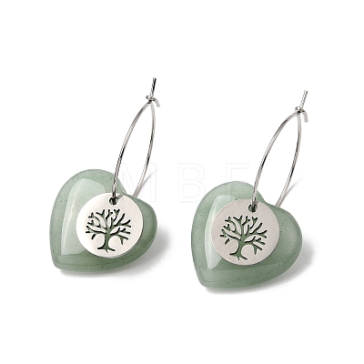 Natural Green Aventurine & 304 Stainless Steel Hoop Earrings for Women EJEW-G475-05P-07-1