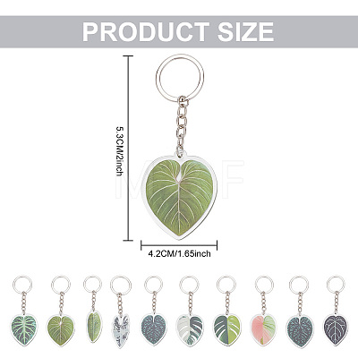 9Pcs 9 Style Creative Imitation Leaf Acrylic Pendant Keychain KEYC-DR0001-04-1