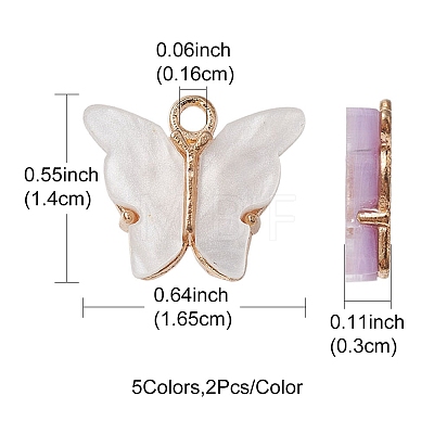 10Pcs 5 Colors Alloy Acrylic Pendants ENAM-YW0003-21-1