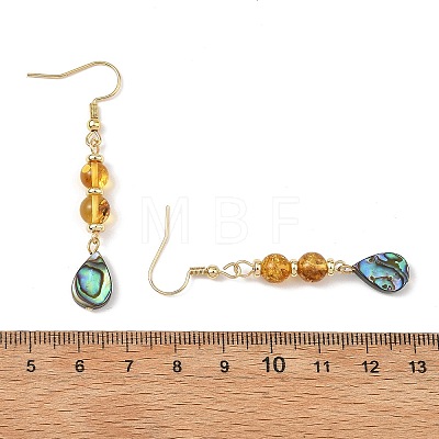 Natural Amber & Abalone Shell/Paua Shell Beads Dangle Earrings EJEW-JE07315-01-1