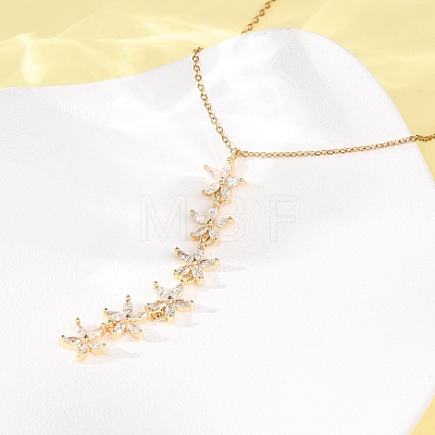 Brass Crystal Rhinestone 5 Flower Y Pendant 201 Stainless Steel Chain Necklaces for Women NJEW-C110-01G-1