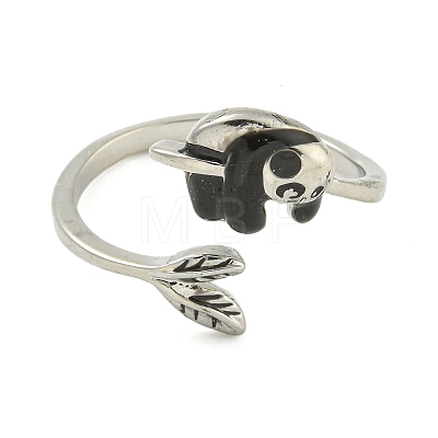 Cute Panda Brass Enamel Open Cuff Ring for Women RJEW-M016-01P-1