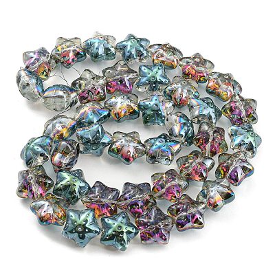 Half Rainbow Plated Electroplate Transparent Glass Beads Strands EGLA-G037-07A-HR01-1
