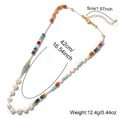 Potato Natural Freshwater Pearl & Rondelle Mixed Stone & Brass Beaded Necklaces for Women VY0852-1