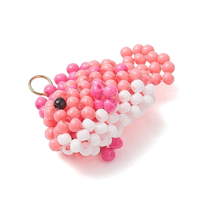 Glass Seed Beaded Fish Pendants PALLOY-MZ01234-1