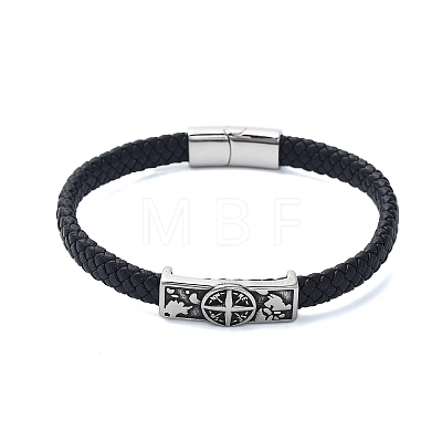 Men's Braided Black PU Leather Cord Bracelets BJEW-K243-56AS-1