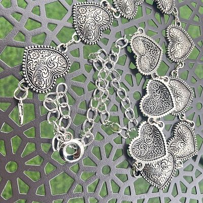 Tibetan Style Alloy Embossed Floral Heart Link Waist Belly Chains for Women FS-WG5DD44-01-1