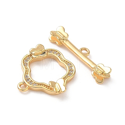 Brass Micro Pave Clear Cubic Zirconia Toggle Clasps KK-D504-07G-1