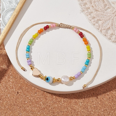 Colorful Glass Seed & Brass Braided Bead Bracelet BJEW-JB10138-01-1