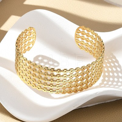 Hollow Out 304 Stainless Steel Cuff Bangles for Women BJEW-Z096-01G-1