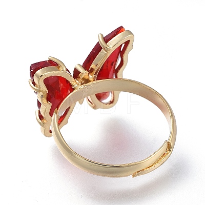 Adjustable Brass Glass Finger Rings RJEW-P148-A01-04-1