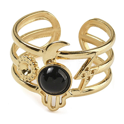 Natural Black Onyx Finger Rings RJEW-U027-07G-08-1