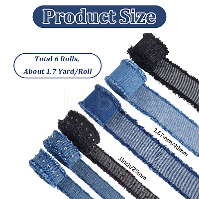 6Pcs 6 Colors Denim Fabric Ribbon DIY-CY0003-63-1