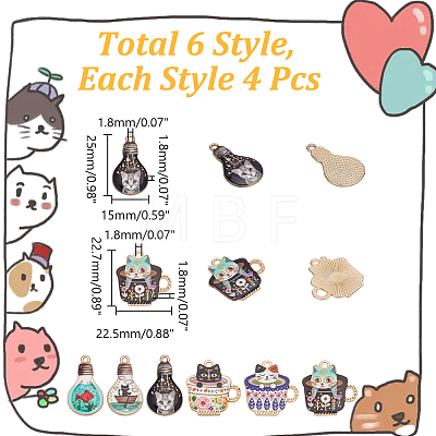 24Pcs 6 Styles Printed Alloy Pendants Sets FIND-AR0005-88-1