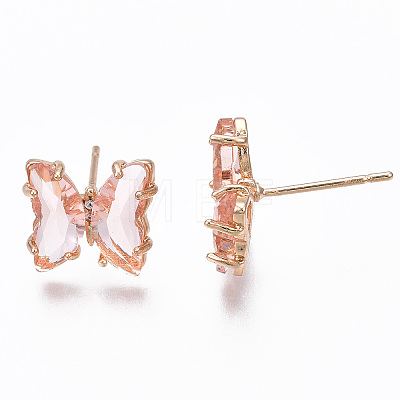 Cubic Zirconia Butterfly Stud Earrings with Glass KK-S365-003A-1
