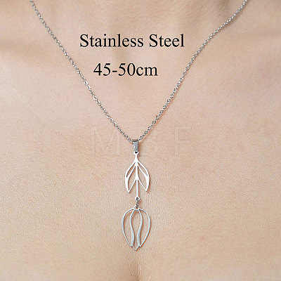 201 Stainless Steel Hollow Tulip Pendant Necklace NJEW-OY001-57-1