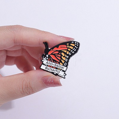 Butterfly with Word Anti-Social Safety Brooch Pin JEWB-PW0002-04-1