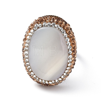 Natural Shell Oval Adjustable Ring with Rhinestone RJEW-F134-07AB-1