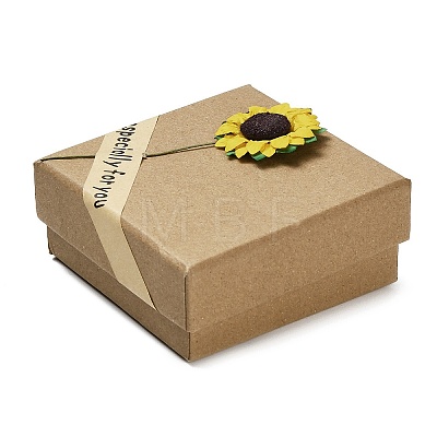 Kraft Paper Gift Boxes with Faux Sunflower Outside for Jewelry Set CON-Z011-01A-03-1