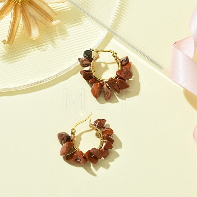 Natural Red Jasper Chips Braided Hoop Earrings EJEW-JE04940-13-1